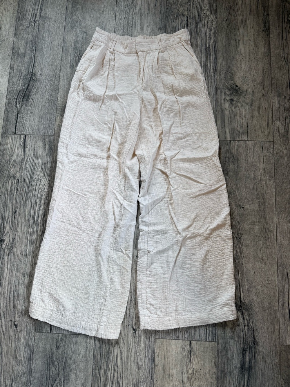 Light Cream Wide-Leg Textured Trousers